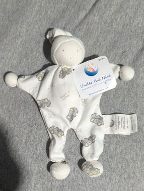 Under The Nile 100% Organic Cotton Baby Doll Lovey with Elephant Print Outfit